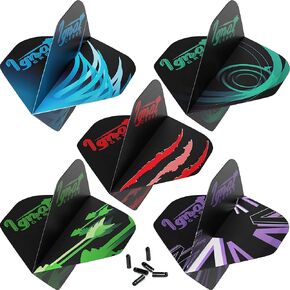 IgnatGames Dart Flights and Accessories - Sets of 30 Different Shape Darts Flights and 6 Flights Protectors, Darts Accessories Kit