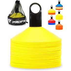 Pro Disc Cones (Set of 50) - Agility Soccer Cones with Carry Bag and Holder for Sports Training, Football, Basketball, Coaching, Practice Equipment, Kids - Includes 15 Best Cone Drills Book in Kuwait