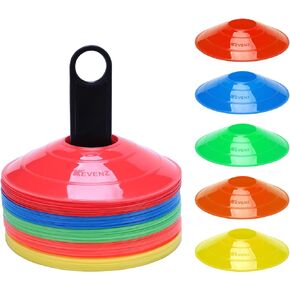 KEVENZ 50-Pack Soccer disc Cones,More Thicker, More Flexible,Multi Color Cone for Agility Training, Soccer, Football, Kids, Field Marker