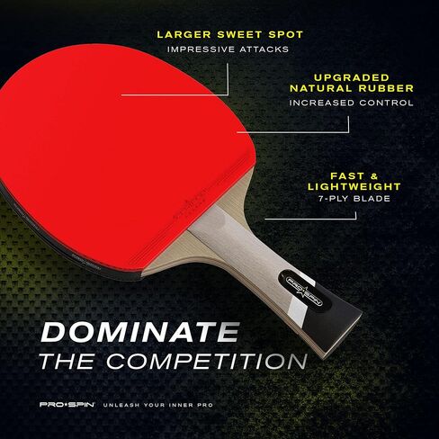 PRO-SPIN Ping Pong Paddles | Carbon Table Tennis Rackets | Elite Series 7-Ply Blade, Premium Rubber, 2.0mm Sponge & Rubber Protector Case | Shakehand or Penhold Grip in Kuwait