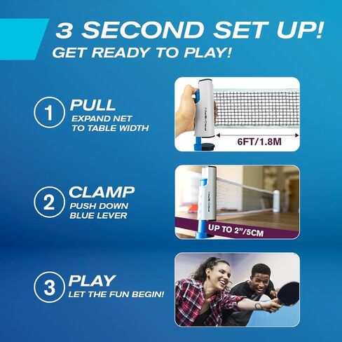 PRO-SPIN All-in-One Portable Ping Pong Paddles Set | Table Tennis Set with Retractable Ping Pong Net (Up to 72" Wide) | Premium Paddles, 3-Star Balls | Storage Case | Family Fun | Gift in Kuwait