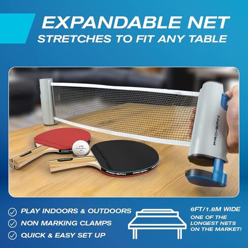 PRO-SPIN All-in-One Portable Ping Pong Paddles Set | Table Tennis Set with Retractable Ping Pong Net (Up to 72" Wide) | Premium Paddles, 3-Star Balls | Storage Case | Family Fun | Gift in Kuwait