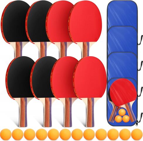 Liliful 8 Pieces Table Tennis Paddle Set Indoor Tennis Rackets Bulks Portable Table Tennis Accessories with 12 Table Tennis Balls and Storage Bag for Indoor Outdoor Kids Adult Professional Games in Saudi Arabia