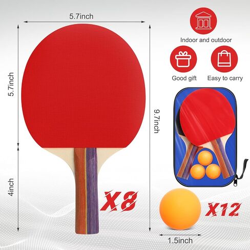 Liliful 8 Pieces Table Tennis Paddle Set Indoor Tennis Rackets Bulks Portable Table Tennis Accessories with 12 Table Tennis Balls and Storage Bag for Indoor Outdoor Kids Adult Professional Games in Saudi Arabia