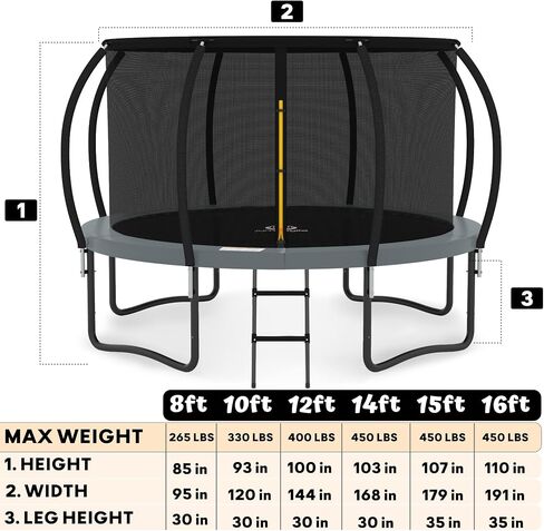 JUMPZYLLA Trampoline 8FT 10FT 12FT 14FT 15FT 16FT Trampoline with Enclosure - Recreational Trampolines with Ladder and AntiRust Coating, ASTM Approval Outdoor Trampoline for Kids in Saudi Arabia
