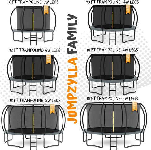 JUMPZYLLA Trampoline 8FT 10FT 12FT 14FT 15FT 16FT Trampoline with Enclosure - Recreational Trampolines with Ladder and AntiRust Coating, ASTM Approval Outdoor Trampoline for Kids in Saudi Arabia