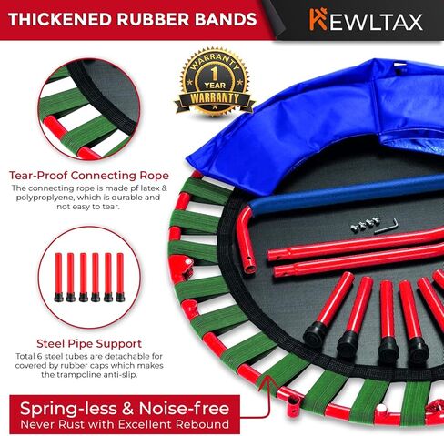 KEWLTAX Kids Trampoline Portable & Foldable 36 Inch Round Jumping Mat for Toddler Durable Steel Metal Construction Frame with Padded Frame Cover and Handle Bar in Kuwait