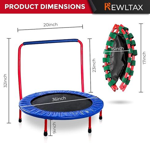 KEWLTAX Kids Trampoline Portable & Foldable 36 Inch Round Jumping Mat for Toddler Durable Steel Metal Construction Frame with Padded Frame Cover and Handle Bar in Kuwait