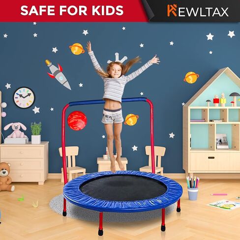 KEWLTAX Kids Trampoline Portable & Foldable 36 Inch Round Jumping Mat for Toddler Durable Steel Metal Construction Frame with Padded Frame Cover and Handle Bar in Kuwait