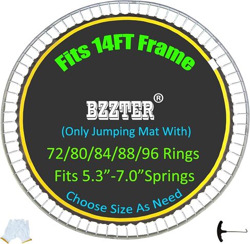 Trampoline Replacement Mat,Fits 14ft Round Frame,with 72 80 84 88 96 Rings for Choose,Fits 5.3-7 Inch Springs,10 Rows of Stitching,w/Pull Hook and Gloves,14ft Trampoline Mat in Kuwait