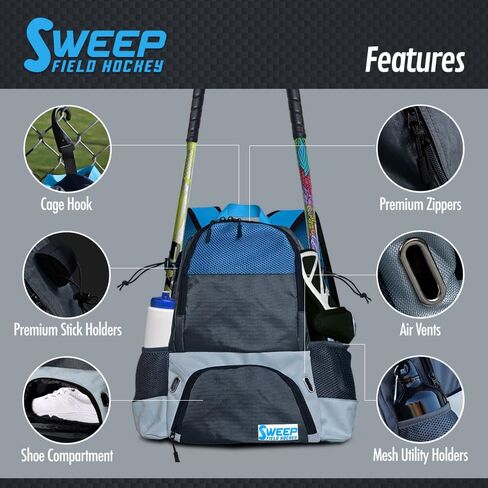 حقيبة ظهر سويب فيلد للهوكي الشبابية ذات حجم مثالي للرياضيين الذين تتراوح أعمارهم بين 8 و14 عامًا على عكس حقائب الظهر الكبيرة الكبيرة الحجم للبالغين - تتميز بحاملين للعصا وجيبين جانبيين ومساحة منفصلة للمرابط in Kuwait