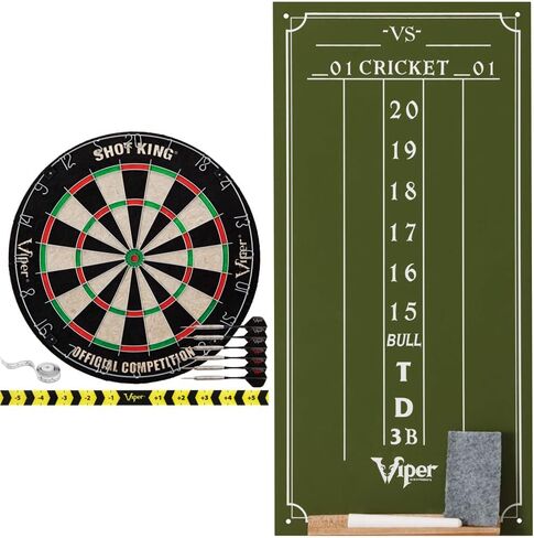 Viper by GLD Products Shot King Regulation Bristle Steel Tip Dartboard Set with Bullseye Metal Radial Spider Wire Compressed Sisal Board with Rotating Number Ring Includes 6 Darts Black in Kuwait