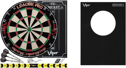Viper League Pro Regulation Bristle Steel Tip Dartboard Starter Set with Staple-Free Bullseye, Radial Spider Wire, High-Grade Sisal with Rotating Number Ring, Chalk Cricket Scoreboard, Steel Tip Darts in Kuwait