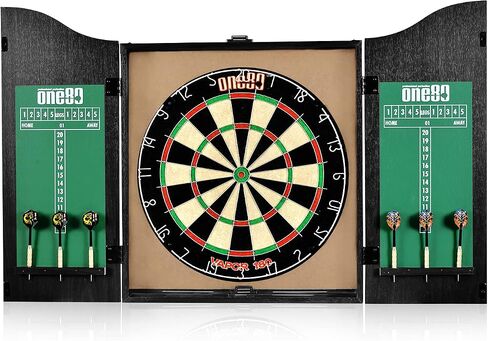 ONE80 All-in-One Dartgame Center with Self-Healing Sisal/Double-Sided Dartboard & Multifunctional Cabinet 6 Steeltip Darts and Mounting Kit Included in Kuwait