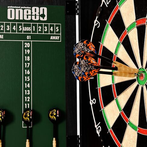 ONE80 All-in-One Dartgame Center with Self-Healing Sisal/Double-Sided Dartboard & Multifunctional Cabinet 6 Steeltip Darts and Mounting Kit Included in Kuwait