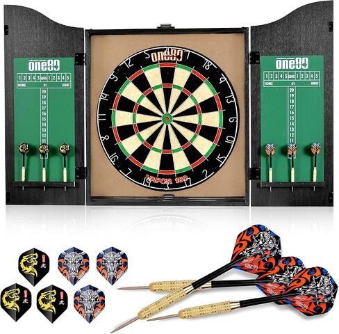 ONE80 All-in-One Dartgame Center with Self-Healing Sisal/Double-Sided Dartboard & Multifunctional Cabinet 6 Steeltip Darts and Mounting Kit Included in Kuwait