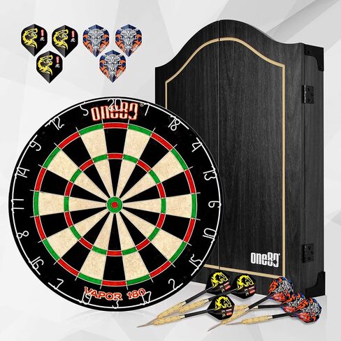 ONE80 All-in-One Dartgame Center with Self-Healing Sisal/Double-Sided Dartboard & Multifunctional Cabinet 6 Steeltip Darts and Mounting Kit Included in Kuwait