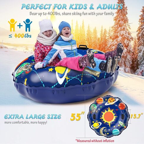 Hyperzoo Snow Tube, Extra Large 55" Inflatable Snow Sleds for Kids and Adults Heavy Duty Wear-Resistant Snow Tubes Cover for Sledding with Reinforced Handles for Winter Outdoor Skiing Fun Family Activ in Kuwait
