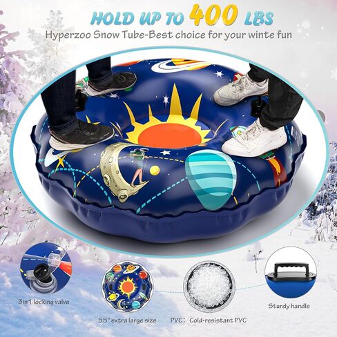 Hyperzoo Snow Tube, Extra Large 55" Inflatable Snow Sleds for Kids and Adults Heavy Duty Wear-Resistant Snow Tubes Cover for Sledding with Reinforced Handles for Winter Outdoor Skiing Fun Family Activ in Kuwait
