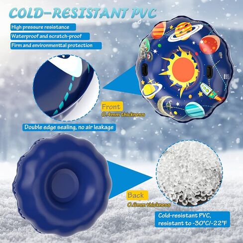 Hyperzoo Snow Tube, Extra Large 55" Inflatable Snow Sleds for Kids and Adults Heavy Duty Wear-Resistant Snow Tubes Cover for Sledding with Reinforced Handles for Winter Outdoor Skiing Fun Family Activ in Kuwait