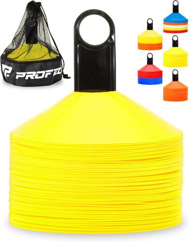 Pro Disc Cones (Set of 50) - Agility Soccer Cones with Carry Bag and Holder for Sports Training, Football, Basketball, Coaching, Practice Equipment, Kids - Includes 15 Best Cone Drills Book in Kuwait