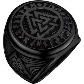 Men Norse Viking Rings - Stainless Steel Vintage Celtic Knot Nordic Valknut Rune Amulet God Odin Mjolnir Finger Ring Scandinavian Thor's Hammer Skull Warrior's Gothic Jewelry for Men Women