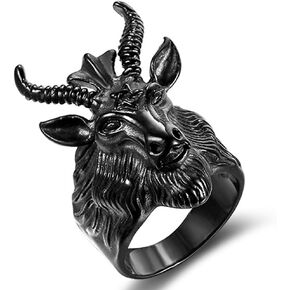 Jude Jewelers Stainless Steel Satan Worship Ram Goat Head Ring Aries Zodiac Biker Gothic Punk Hiphop