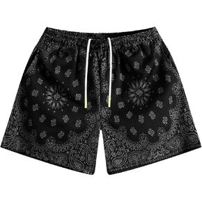 MECH-ENG Men's Paisley Shorts Graphic Print Casual Bandana Retro Lightweight Running Boxing Mesh Boho Shorts