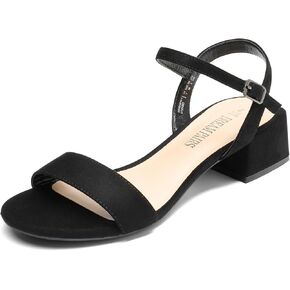 DREAM PAIRS صنادل نسائية بكعب منخفض للنساء كلاسيكية مفتوحة من الأمام وشريط للكاحل بكعب مكتنز صنادل للعطلات وحفلات الزفاف أحذية مضخات