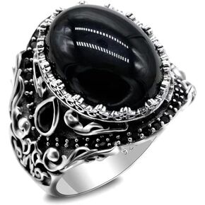Artever 925 Sterling Silver Men's Ring Multicolor Stone Ring Vintage Turkish Style Men's Handmade Jewelry in Kuwait