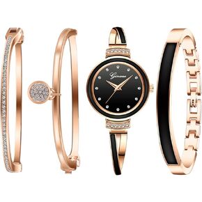 Avaner Bangle Watch and Bracelet Set, 4 Pcs Wrist Watch Bracelet Set Elegante Watch for Women