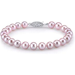 THE PEARL SOURCE 14K Gold AAA Quality Round Pink Freshwater Cultured Pearl Bracelet for Women