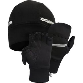 TrailHeads Men's Convertible Mittens and Running Beanie Reflective Gift Set - Black in Kuwait