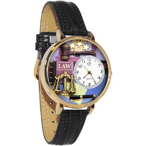 هدايا غريبة الأطوار المحامي القانوني شبه القاضي 3D ووتش | لمسة نهائية ذهبية أو فضية كبيرة | الجدة الممتعة الفريدة | مصنوع يدويًا في الولايات المتحدة الأمريكية | حزام الساعة من الجلد الأسود in Kuwait