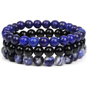 SONNYX 3Pcs 8mm Semi-Precious Gemstones Beaded Bracelets for Women Men Healing Crystal Stone Bracelet Stretch Round Beaded Elastic Bracelets Unisex Jewelry Gifts