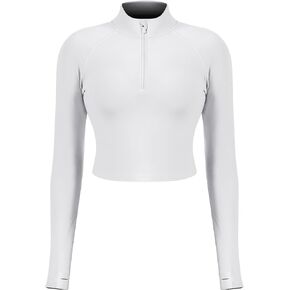 سترة AVGO النسائية القصيرة للتمرين بأكمام طويلة ونصف سحاب سترة رياضية مقاس نحيف سترات رياضية للجري في صالة الألعاب الرياضية in Kuwait