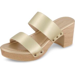 CUSHIONAIRE Sky Platform Sandals for Women, Faux Wood Block Heel Slide with Comfort Foam Footbed and Vegan Leather Straps, Wide Width Available in Kuwait