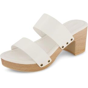 CUSHIONAIRE Sky Platform Sandals for Women, Faux Wood Block Heel Slide with Comfort Foam Footbed and Vegan Leather Straps, Wide Width Available in Kuwait