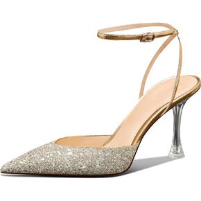 MSONLYDN Pointed Toe High Heel Slingback Sandals - Sexy Ankle Strap Clear Heel Mules for Women, Perfect for Party Wedding Dressy Pumps Shoe 3.35In