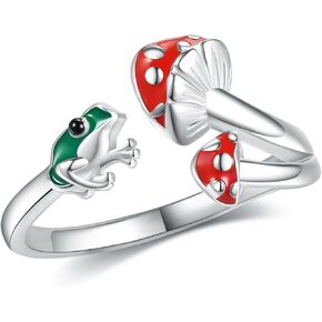 VENACOLY خاتم الفطر الأحمر قابل للتعديل من الفضة الإسترليني خواتم الضفدع الأخضر للنساء والرجال مجوهرات الضفدع الفطر هدايا للرجال والنساء in Kuwait