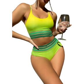 Milumia Women's 2 Piece Bikini Sets Floral Print Mesh Trim Deep V Neck Swimsuit Bathing Suit