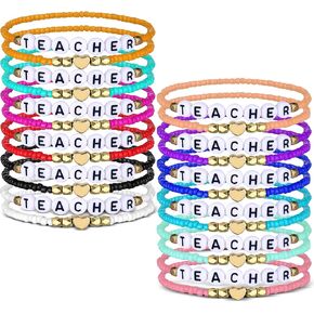 Loetere 24 Pcs Beaded Teacher Bracelet for Women Stackable Rainbow Teach Beaded Stretchy Bracelet Bulk Preppy Jewelry Back to School Teacher Appreciation Gifts in Saudi Arabia
