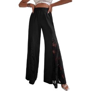 WDIRARA Women's Lace Wide Leg Palazzo Pants Elastic High Waisted Loose Trousers in Saudi Arabia