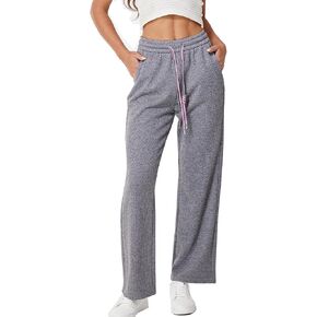 heipeiwa Women's Knit Cashmere Wool Blend Rib Wide Leg Flowy Fall Winter Thermal Sweater Pants Trouser