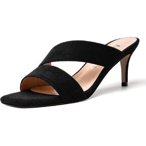 NUMALEO Womens Square Toe Suede Dress Slip On stylish Party Stiletto Mid Heel Heeled Sandals 2.5 Inch