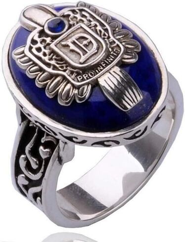 XCFS العتيقة الفضة مطلي بالذهب مصاص دماء البضائع الفرقة خاتم ديمون سالفاتور الأزرق ستون نمط تذكارية ضوء النهار خواتم للرجال، مقاس 6-12, معدن, غير معروف in Kuwait