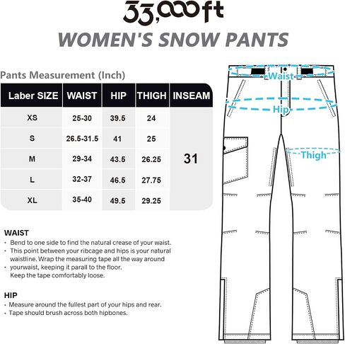 33,000ft Women's Insulated Snow Pants, Waterproof Snowboard Ski Pants with Boot Gaiters in Kuwait