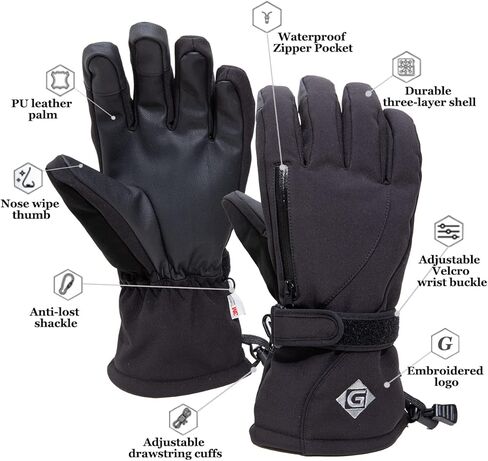GEMYSE Ski Gloves for Men & Women Waterproof Touchscreen Snowboard Gloves 3M Thinsulate Insulated Warm Winter Snow Gloves with Pocket in Kuwait
