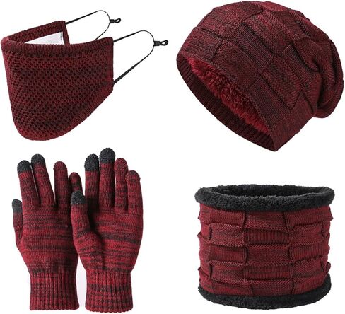 3 قطعة مجموعة النساء الجمجمة قبعة الثلوج قبعة تزلج الرقبة دائرة وشاح قناع الوجه أقنعة الشتاء متماسكة الصوف قبعة الطقس البارد in Kuwait