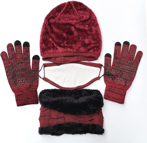 3 قطعة مجموعة النساء الجمجمة قبعة الثلوج قبعة تزلج الرقبة دائرة وشاح قناع الوجه أقنعة الشتاء متماسكة الصوف قبعة الطقس البارد in Kuwait